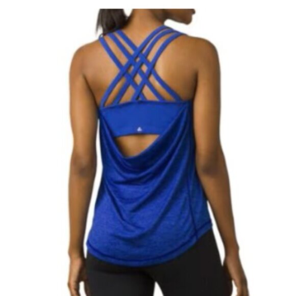 Prana Royal Blue Waterfall Tank Top Removable Padded Cups Yoga Size S - Picture 1 of 6